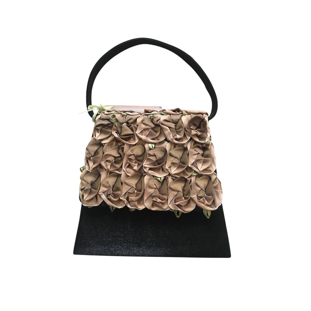 Julie Feldman Clutch Small Designer NEW $175 Black with Tan Floral Accents